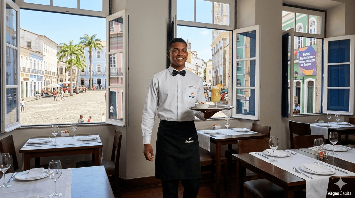 Senac Pelourinho Abre Inscrições para Curso Gratuito de Garçom com Ajuda de Custo e Transporte em Salvador