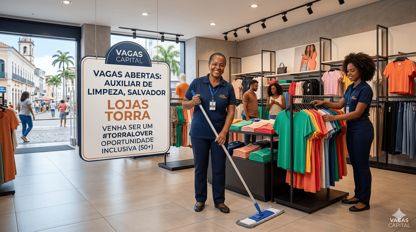 Vaga para Auxiliar de Limpeza em Salvador Lojas Torra: Oportunidade CLT Inclusive para 50+