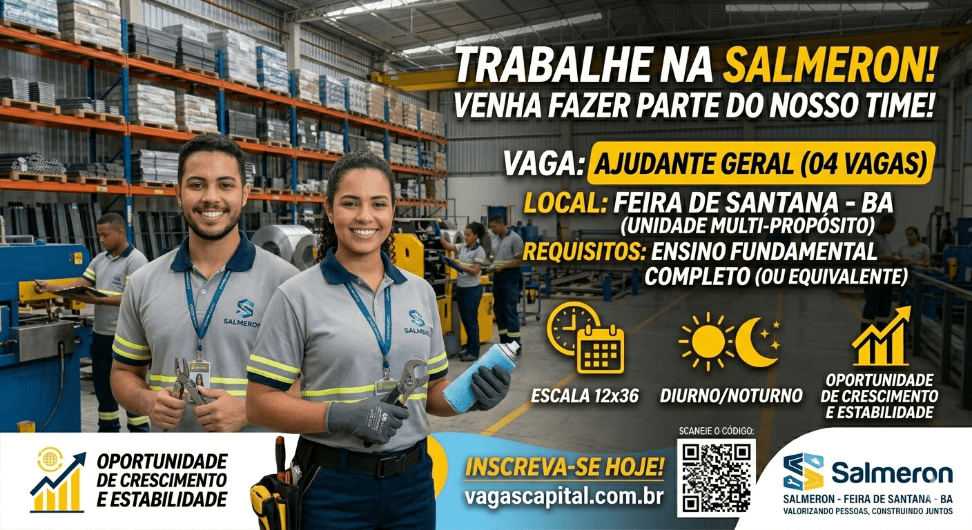 Vagas de Emprego em Feira de Santana: 4 Vagas de Ajudante Geral