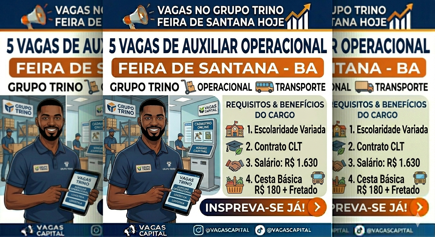 Emprego em Feira de Santana: 5 Vagas de Auxiliar Operacional