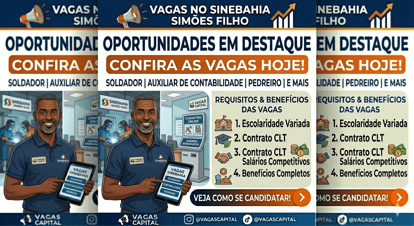 SineBahia Simões Filho: Vagas de Emprego Hoje, Quinta-feira (09/04/2026)