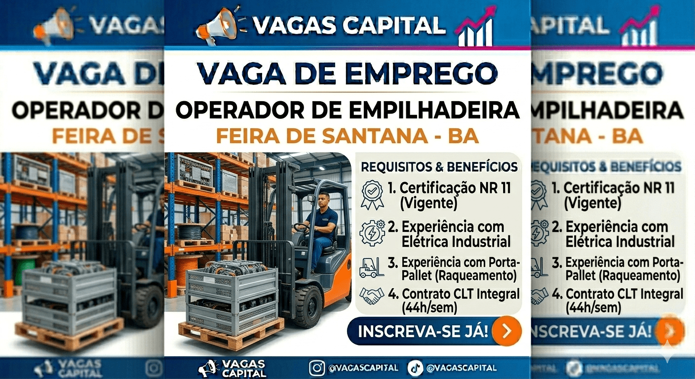 Emprego em Feira de Santana: Operador de Empilhadeira Elétrica
